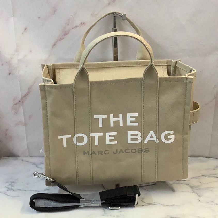 Marc Jacobs The Tote Bag Beige Canvas Tote With White Logo